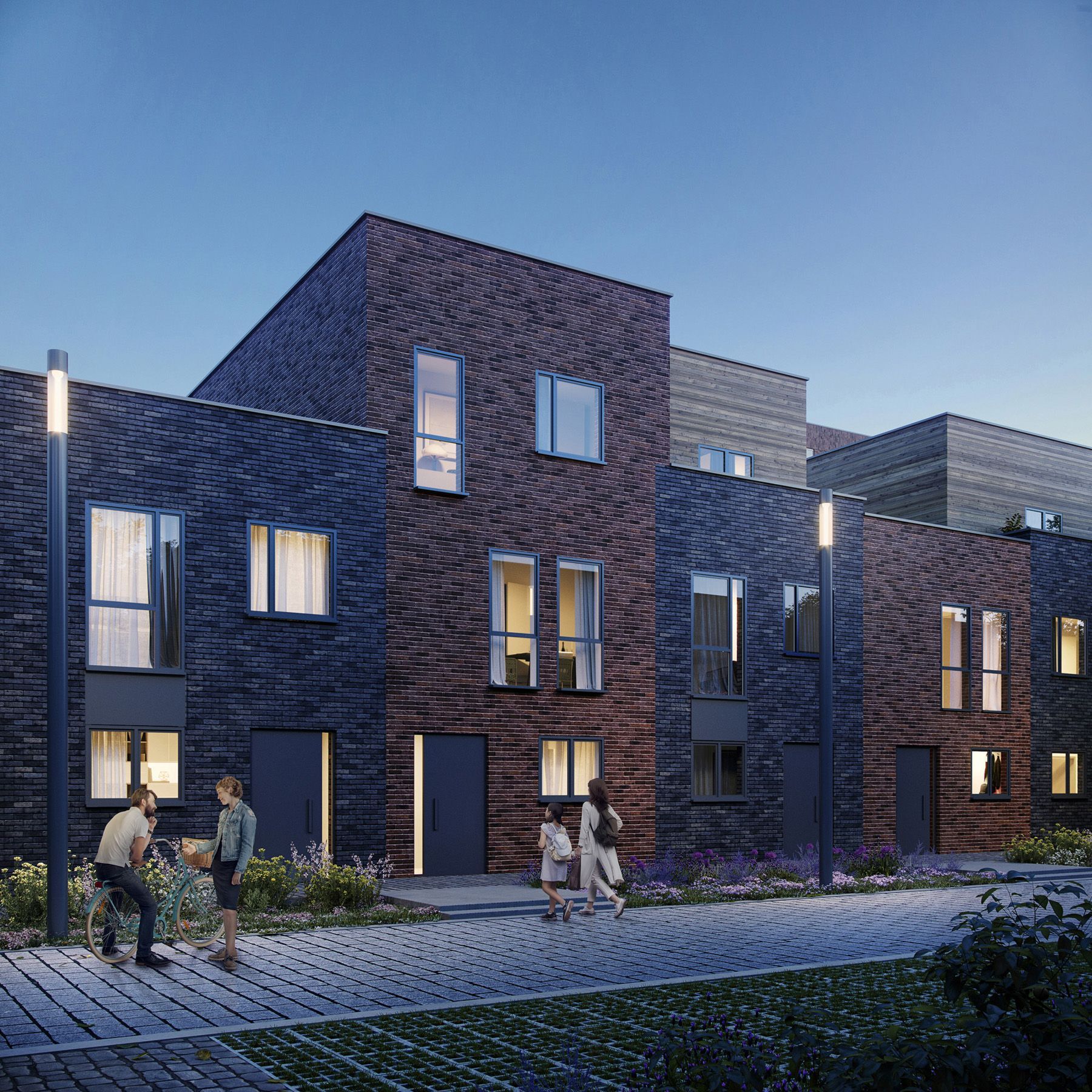 Maison neuve à vendre Liège, vue extérieure le soir