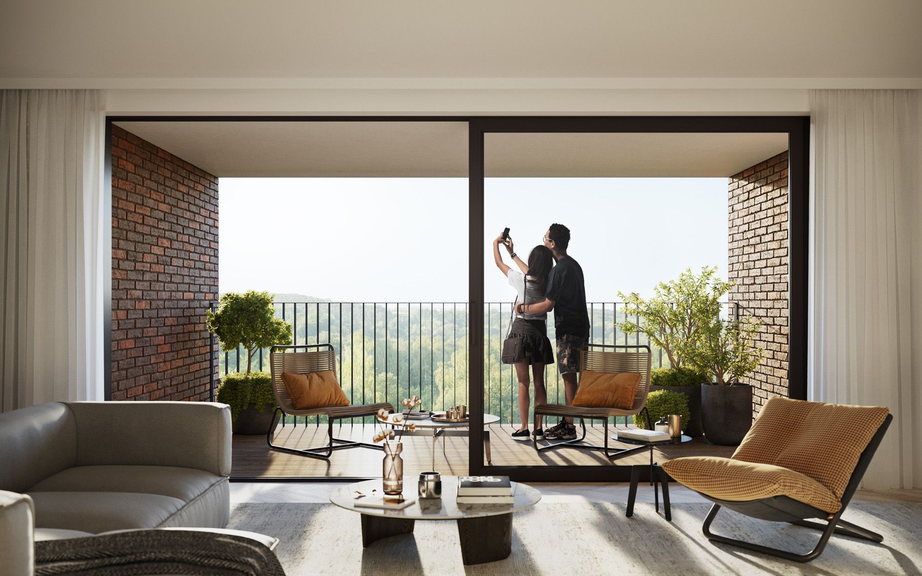 Appartement à vendre à Liège, couple sur terrasse