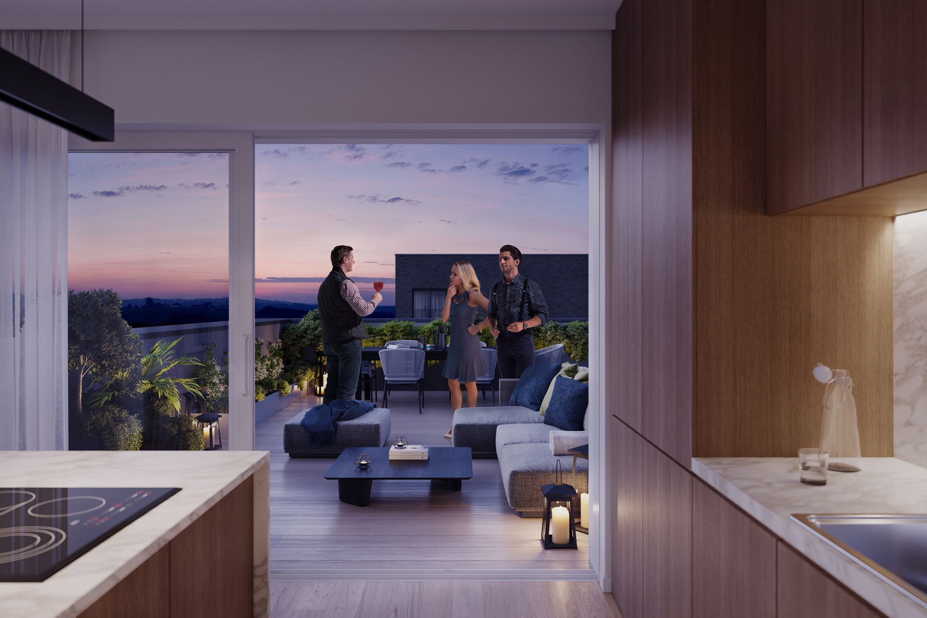 Verre entre amis sur la terrasse d'un penthouse à liège