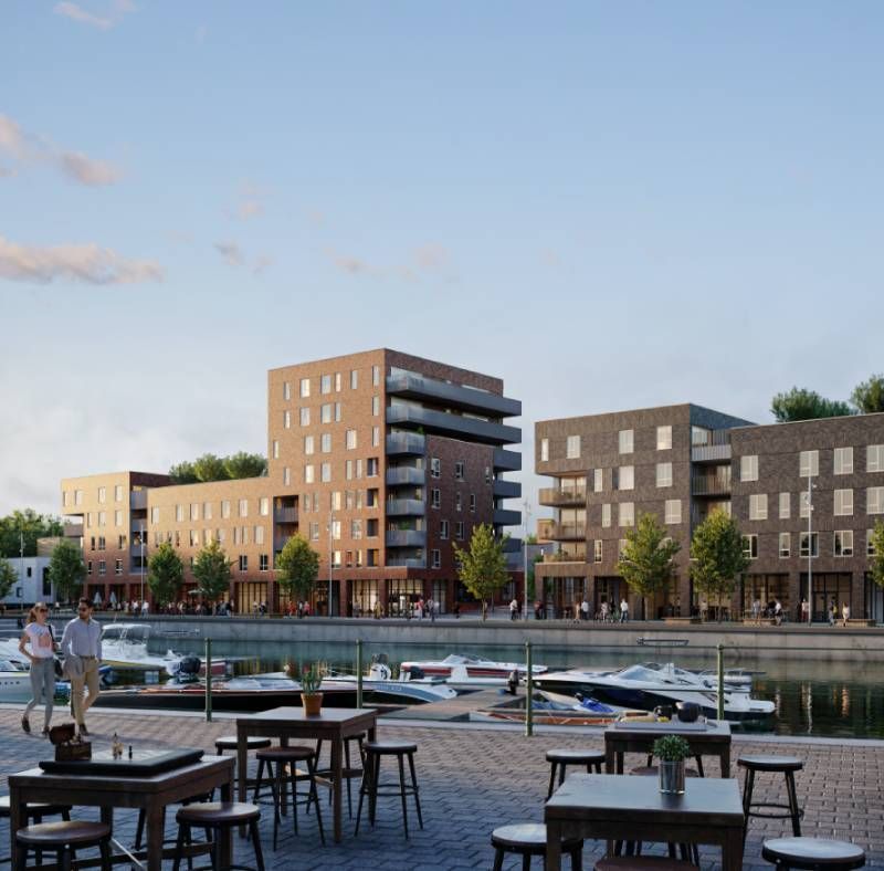 projet immobilier à Liège, vue extérieure terrasses restaurants