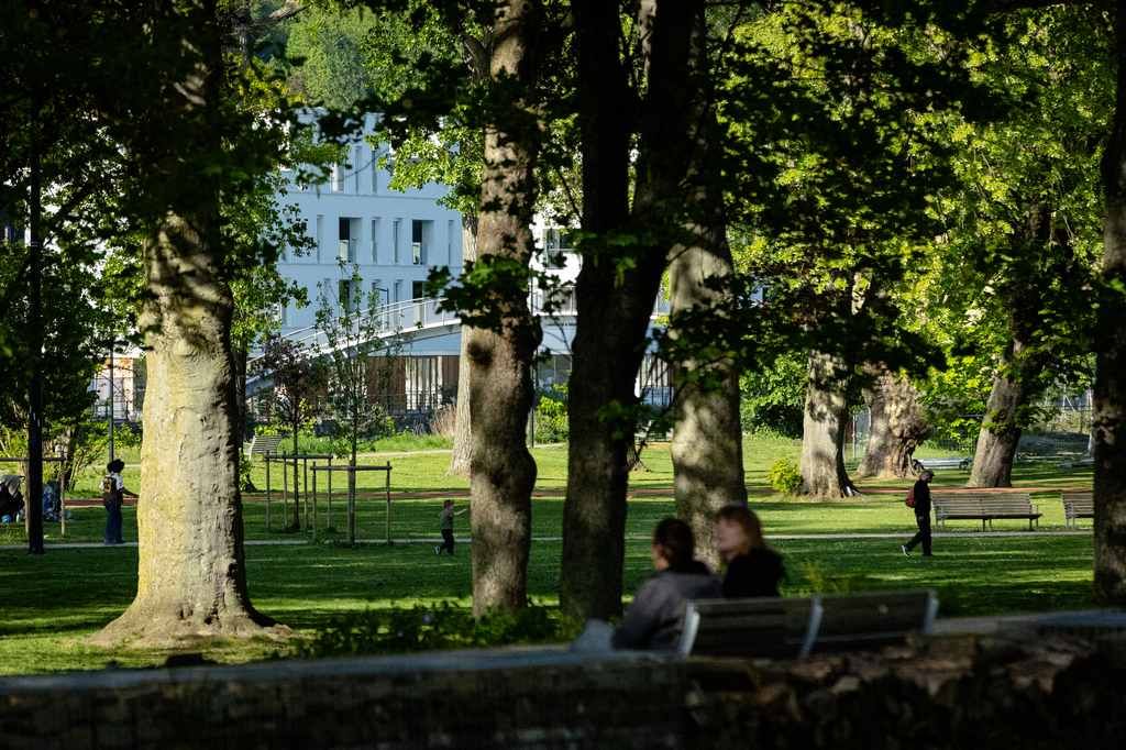 personne dans le Parc Astrid de l'écoquartier à Coronmeuse